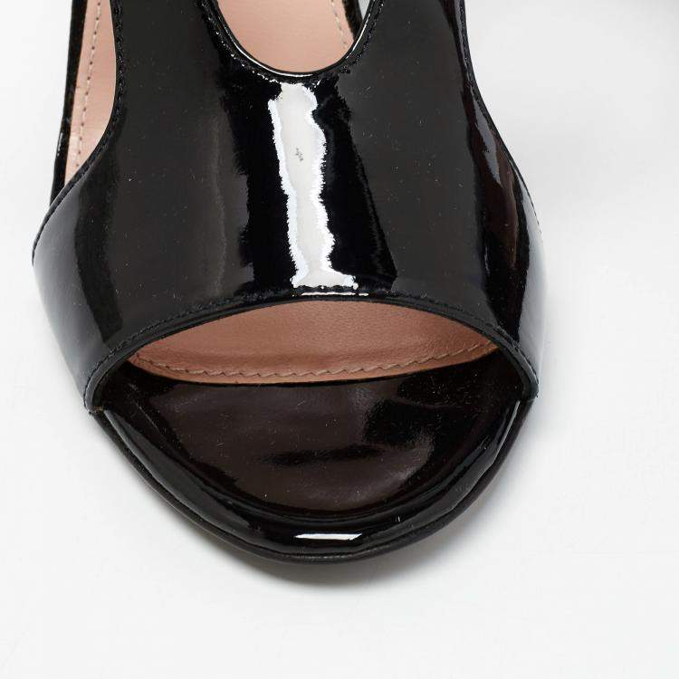 Pre Owned  Carven Black Patent Leather Bow Cut-Out Sandals Size 37