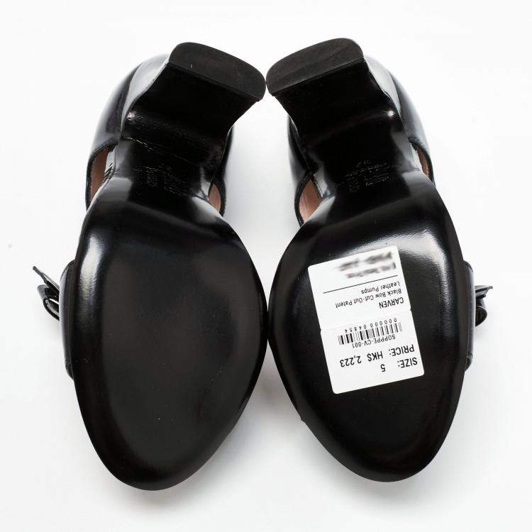Pre Owned  Carven Black Patent Leather Bow Cut-Out Sandals Size 37