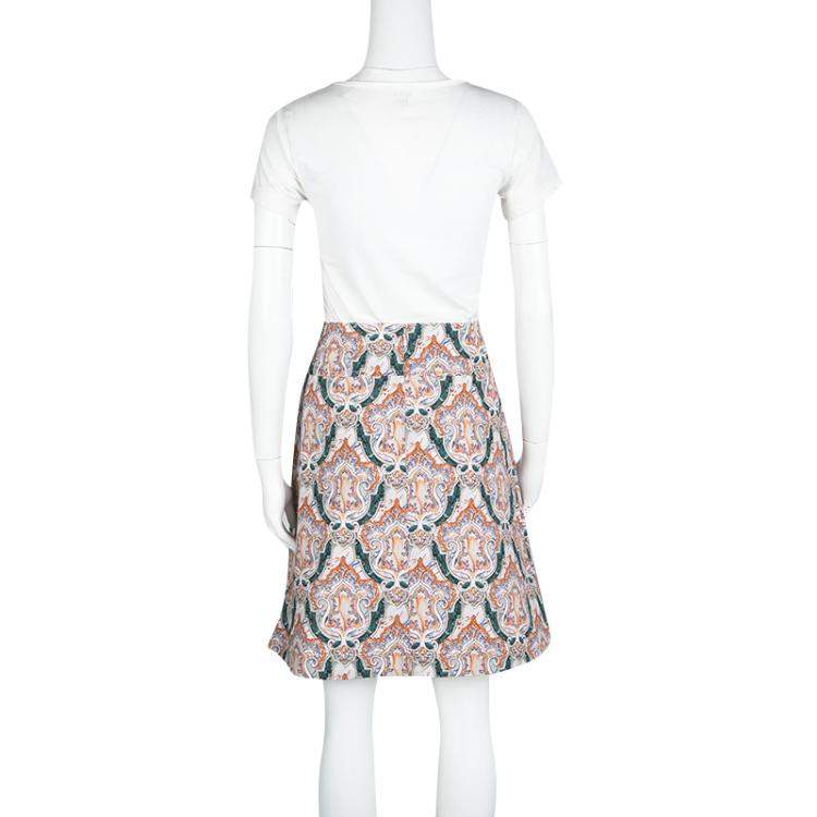 مملوكة مسبقًا Carven Multicolor Printed Cotton Poplin Skirt M