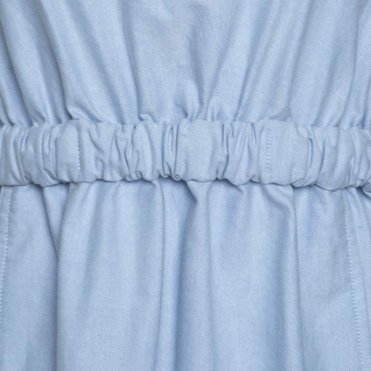 Pre Owned Carven Blue Chambray Gathered Waist Sleeveless Dress M