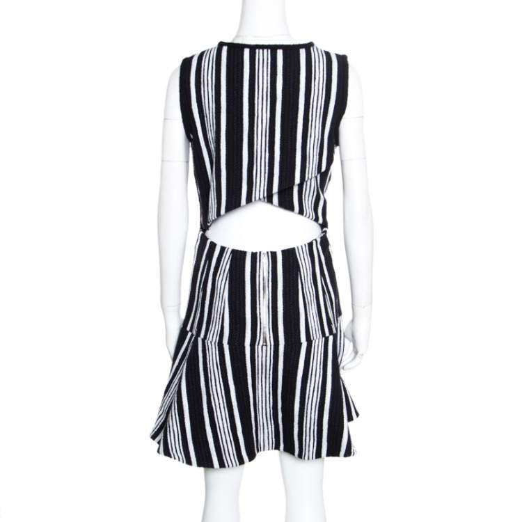 Pre Owned Carven Monochrome Textured Cutout Back Detail Sleeveless Dress L