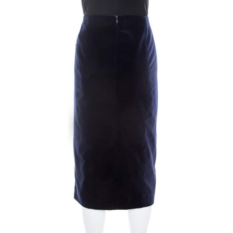 Pre Owned Carven Astral Blue Velvet Coulisse Pleated Skirt L