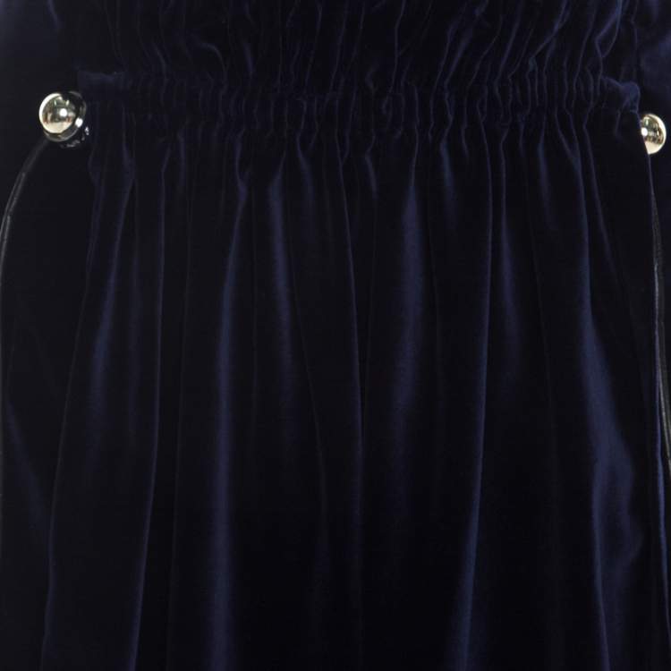 Pre Owned Carven Astral Blue Velvet Coulisse Pleated Skirt L