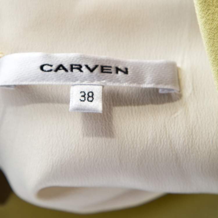 Pre Owned Carven Lime Green Crepe Scalloped Cross Over Crop Top M