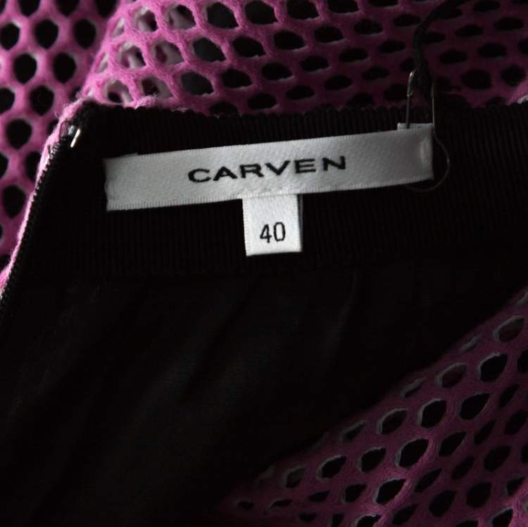 Pre Owned Carven Pink & Black Mesh Layered Skirt M