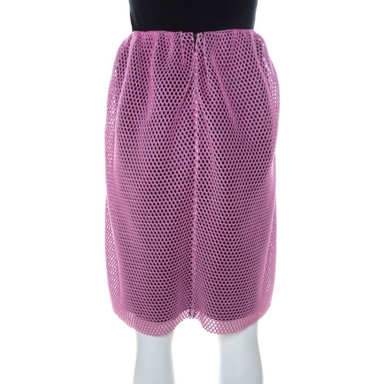 Pre Owned Carven Pink & Black Mesh Layered Skirt M