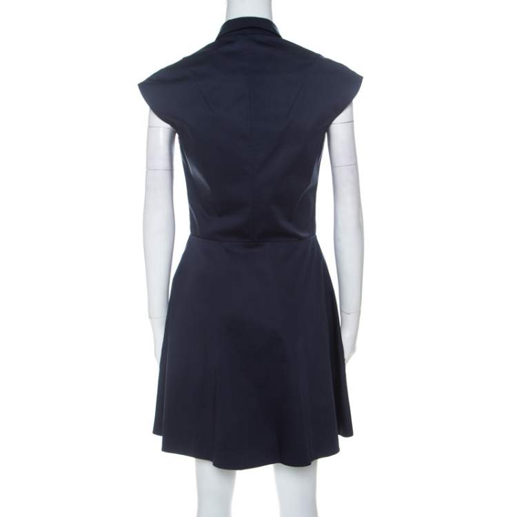 Pre Owned Carven Navy Blue Cotton Blend Cap Sleeves A Line Dress M