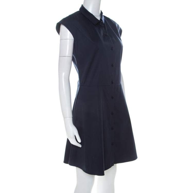 Pre Owned Carven Navy Blue Cotton Blend Cap Sleeves A Line Dress M