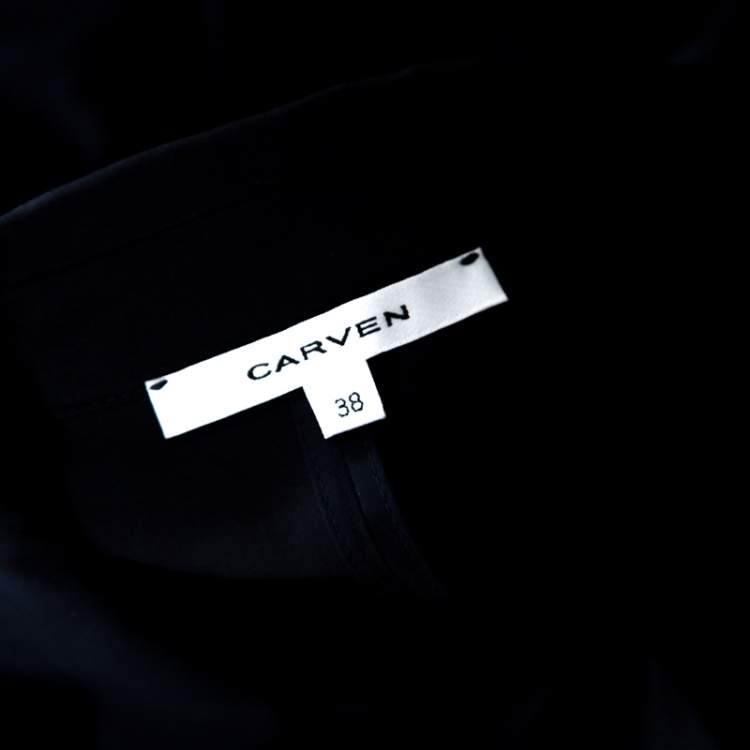 Pre Owned Carven Navy Blue Cotton Blend Cap Sleeves A Line Dress M