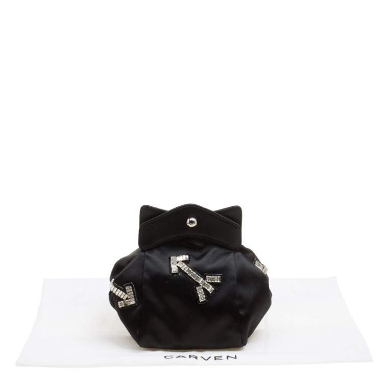 Pre Owned Carven Black Satin Pochon Defile F Clutch
