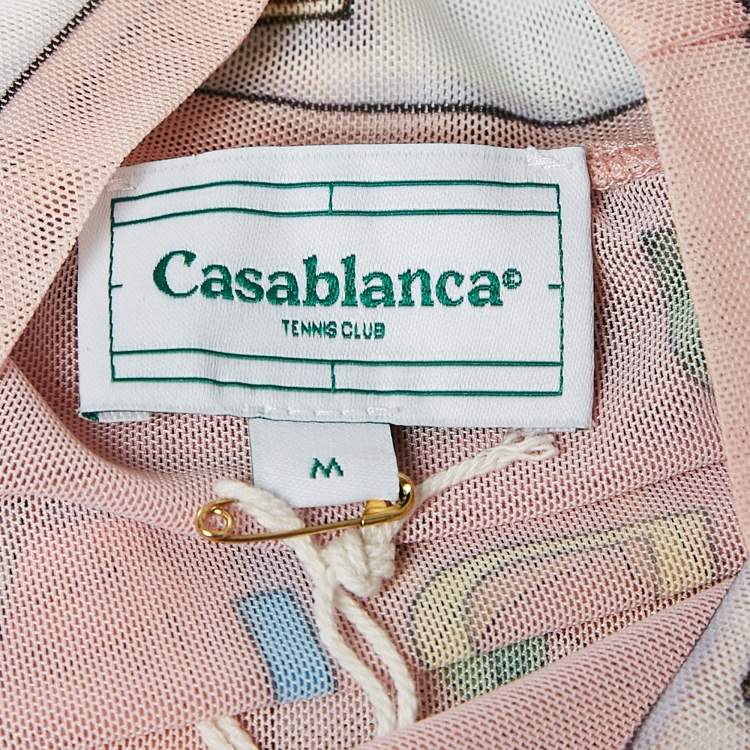 Pre Owned Casablanca Pink/Green Printed Stretch Mesh Sheer Top M