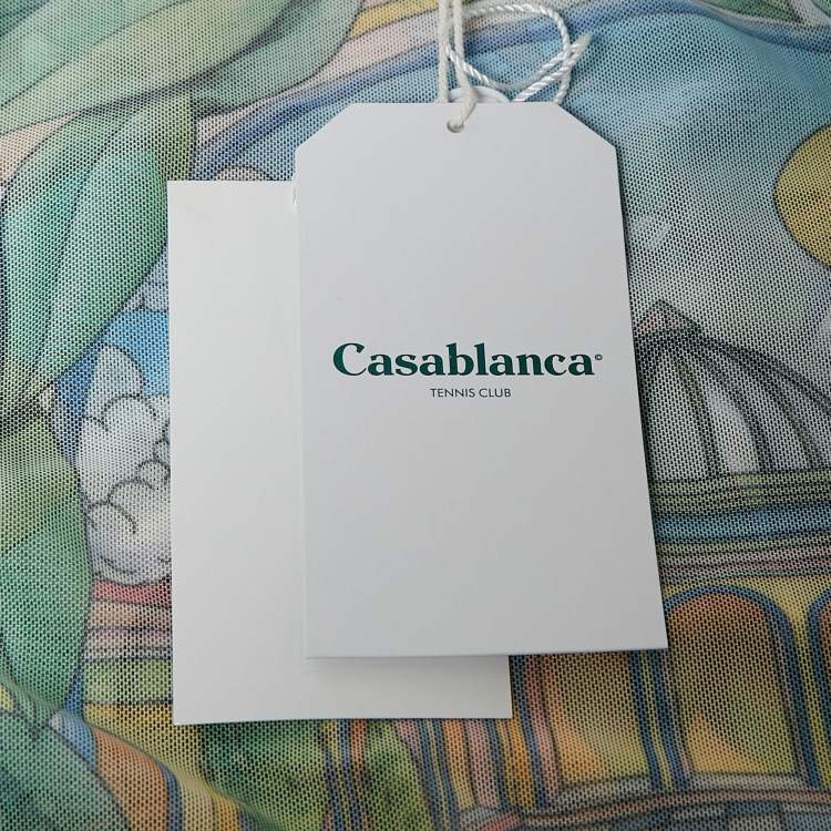 Pre Owned Casablanca Pink/Green Printed Stretch Mesh Sheer Top M
