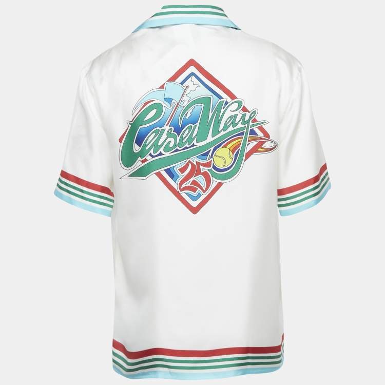 Pre Owned Casablanca White Casa Way World Print Silk Cuban Collar Unisex Shirt M