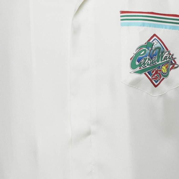 Pre Owned Casablanca White Casa Way World Print Silk Cuban Collar Unisex Shirt M