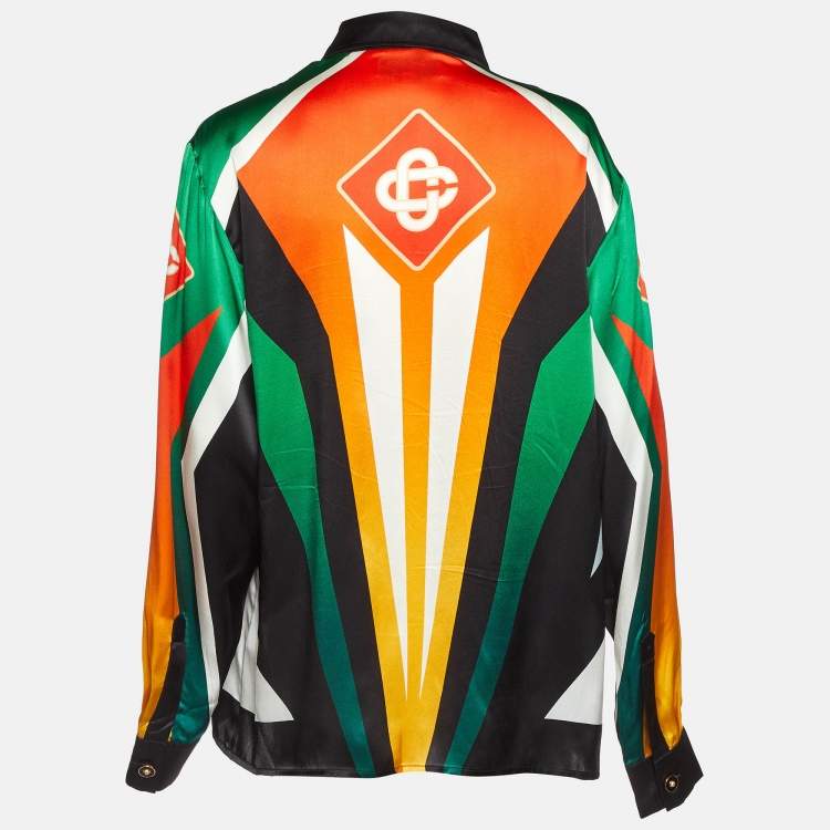 Pre Owned Casablanca Orange Casa Moto Print Silk Long Sleeve Shirt M
