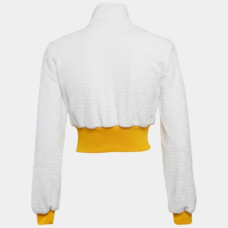 Pre Owned Casablanca White Logo Embossed Terry Crop Track Jacket S