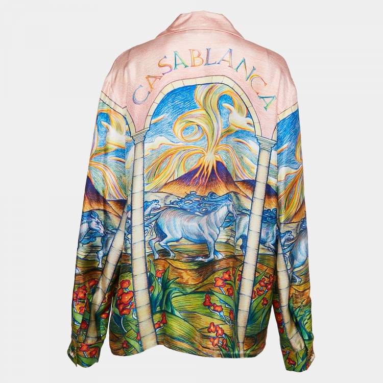 Pre Owned Casablanca Multicolor Chevaux Sauvages Print Silk Long Sleeve Shirt M