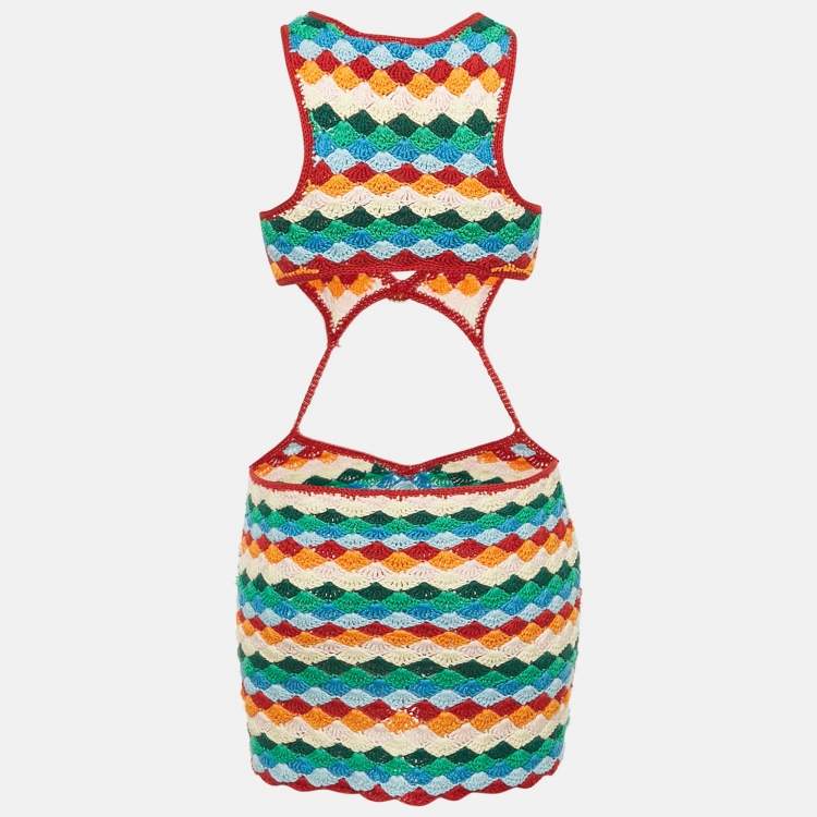 Pre Owned Casablanca Multicolor Crochet Cutout Detailed Mini Dress XS