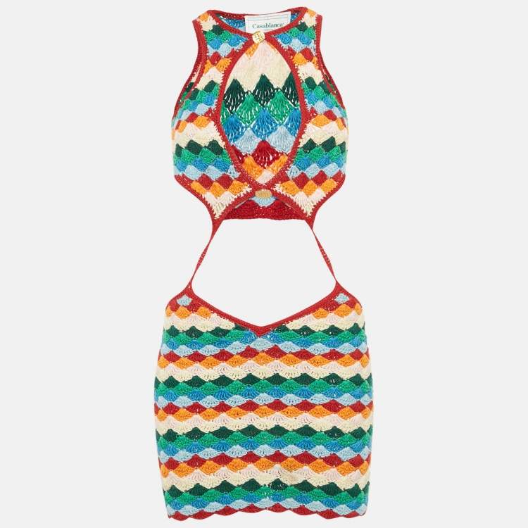 Pre Owned Casablanca Multicolor Crochet Cutout Detailed Mini Dress XS