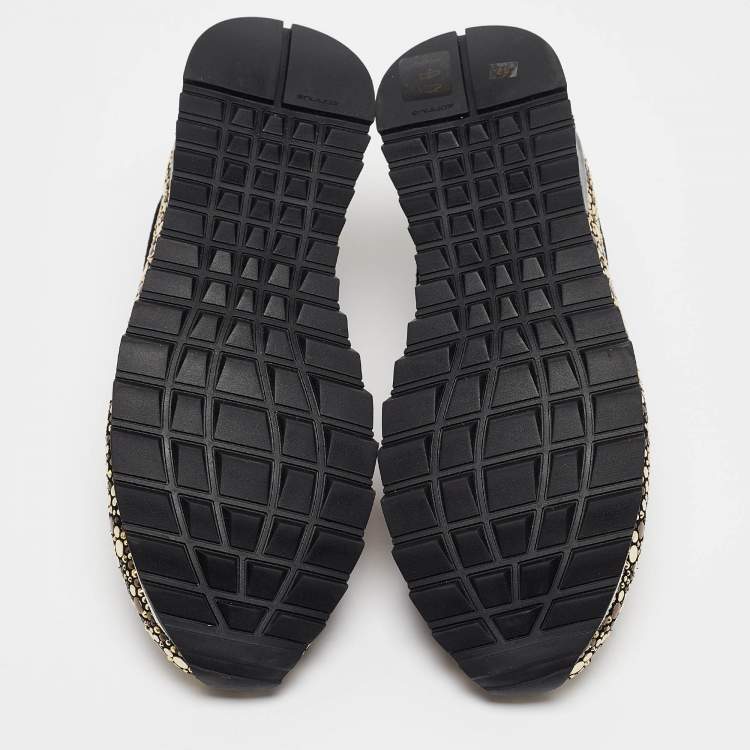 Pre Owned Casadei Black/Gold Suede and Leather Studded Low Top Sneakers Size 37