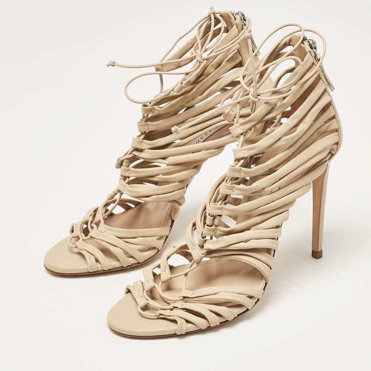 Pre Owned Casadei Beige Leather Cage Valencia Sandals Size 39
