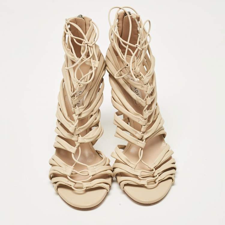 Pre Owned Casadei Beige Leather Cage Valencia Sandals Size 39