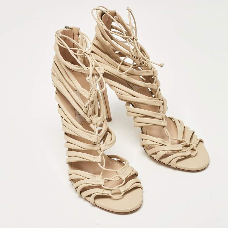 Pre Owned Casadei Beige Leather Cage Valencia Sandals Size 39