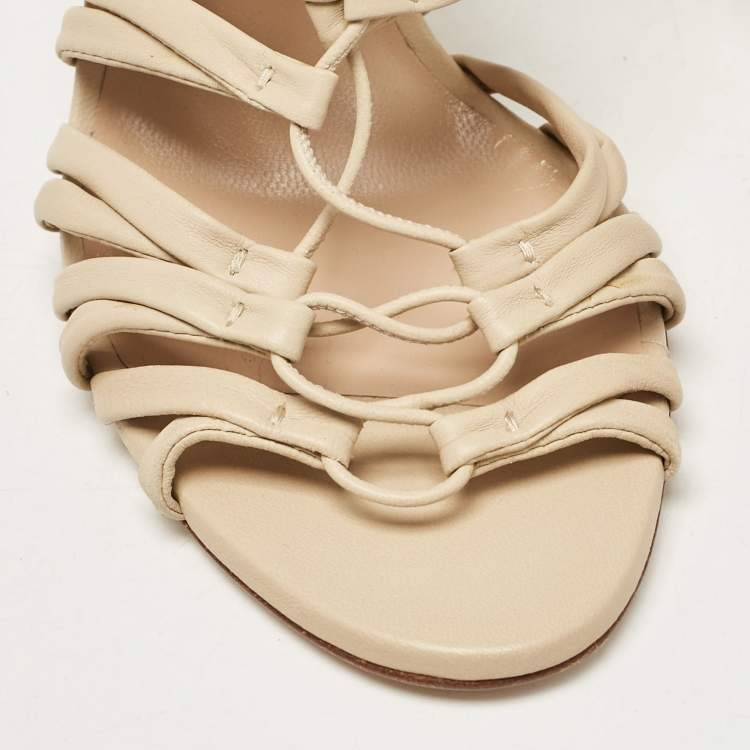 Pre Owned Casadei Beige Leather Cage Valencia Sandals Size 39