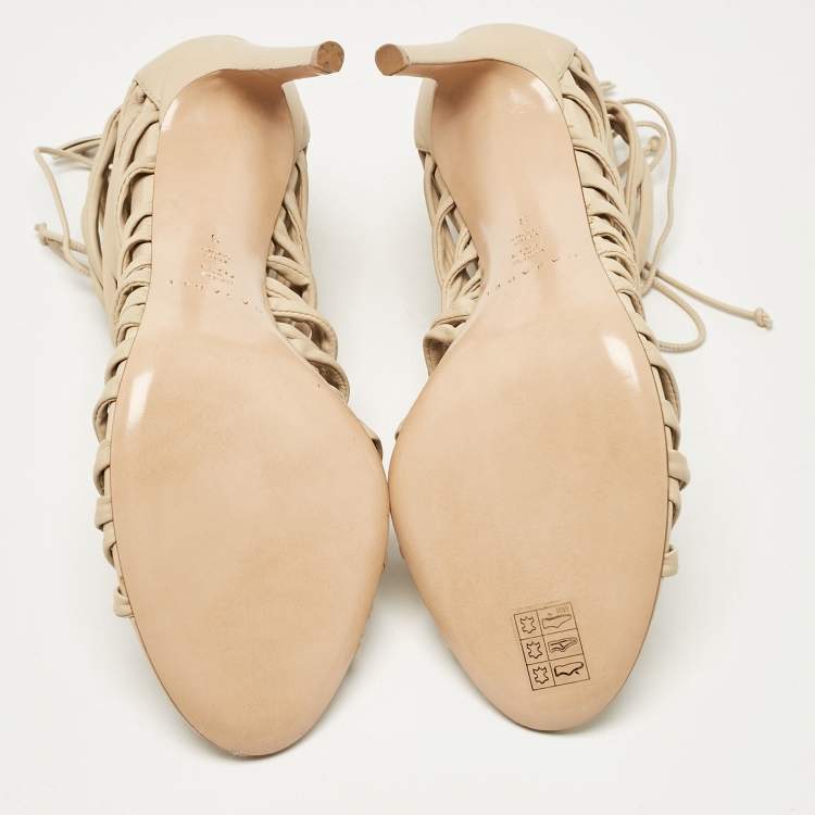 Pre Owned Casadei Beige Leather Cage Valencia Sandals Size 39