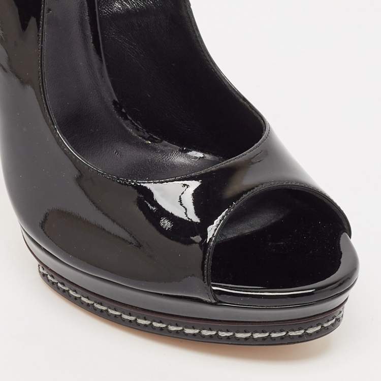 Pre Owned Casadei Black Patent Leather Platform Slingback Sandals Size 38.5