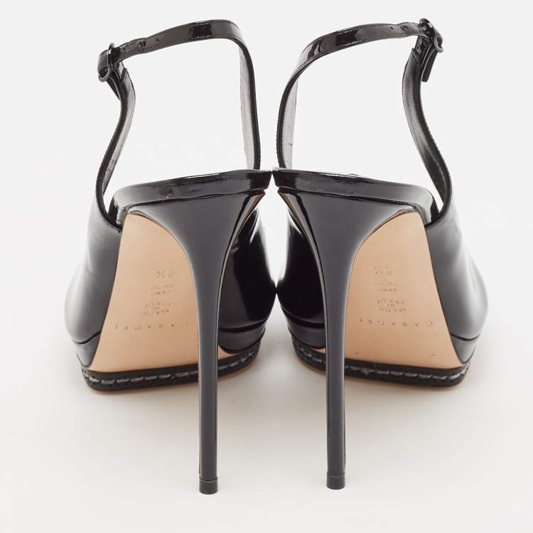 Pre Owned Casadei Black Patent Leather Platform Slingback Sandals Size 38.5