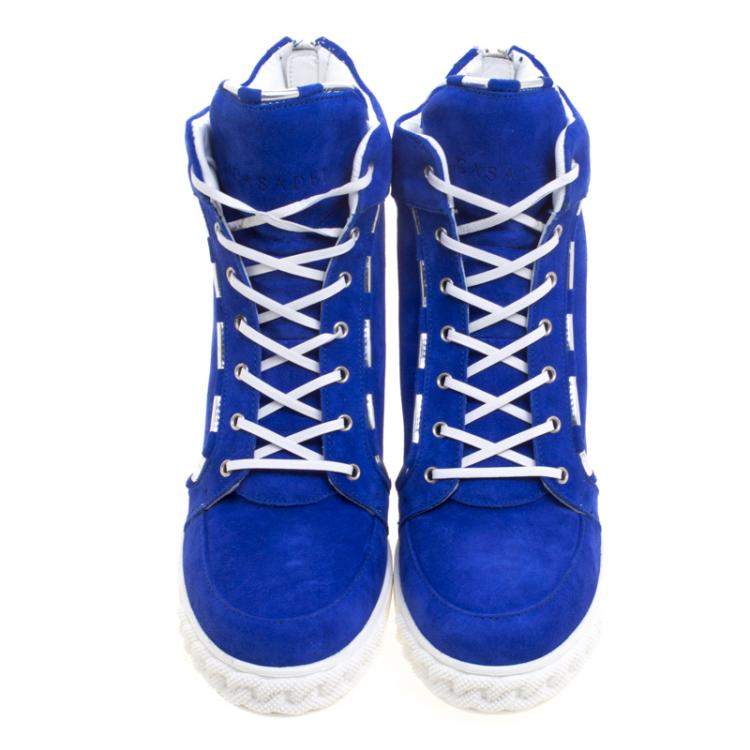 مملوكة مسبقًا Casadei Blue Suede High Top Wedge Sneakers Size 37.5