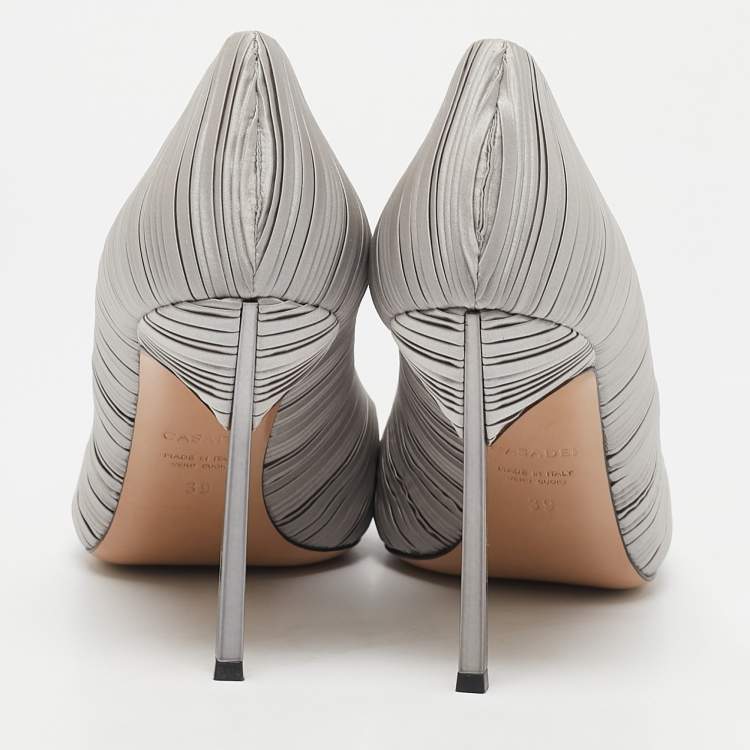 Pre Owned Casadei Grey Fabric Pointed Toe Pumps Size 39