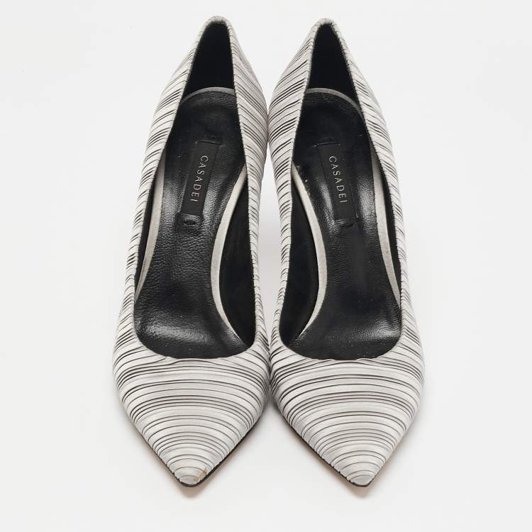 Pre Owned Casadei Grey Fabric Pointed Toe Pumps Size 39