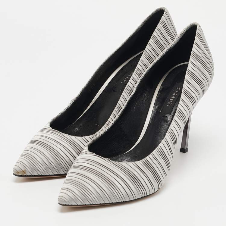 Pre Owned Casadei Grey Fabric Pointed Toe Pumps Size 39