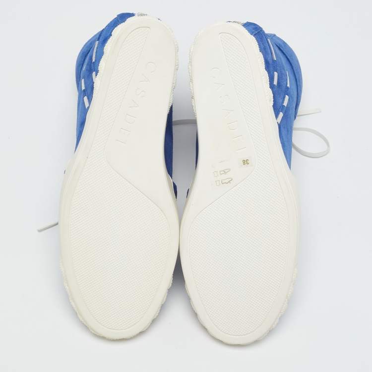 Pre Owned Casadei Blue Suede Wedge High Top Sneakers Size 38