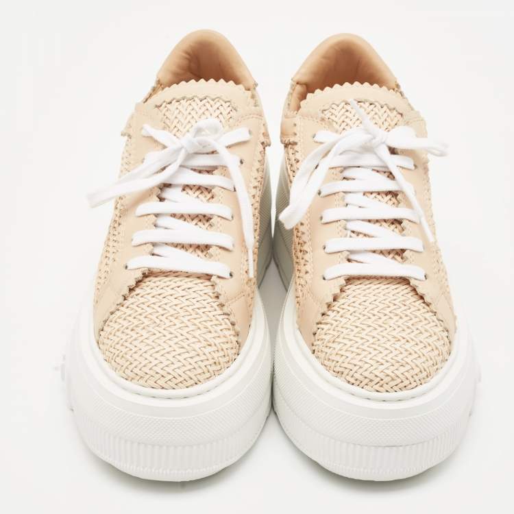 Pre Owned Casadei Beige Woven Leather Nexus Hanoi Platform Sneakers Size 39