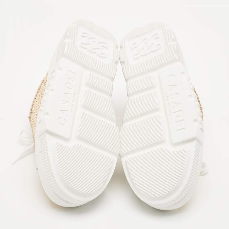 Pre Owned Casadei Beige Woven Leather Nexus Hanoi Platform Sneakers Size 39