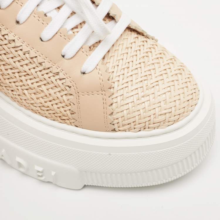 Pre Owned Casadei Beige Woven Leather Nexus Hanoi Platform Sneakers Size 39