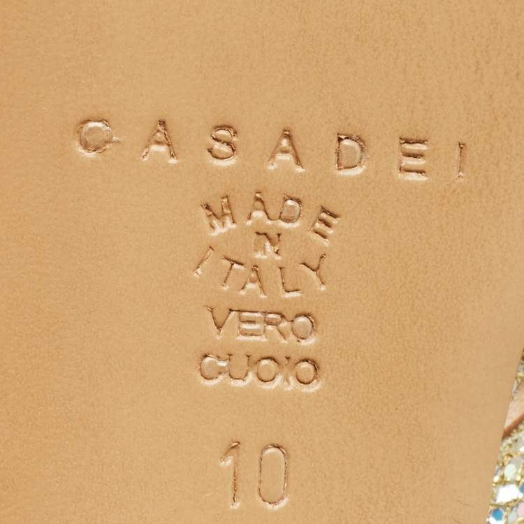 Pre Owned Casadei Gold Glitter Daisy Platform Pumps Size 40