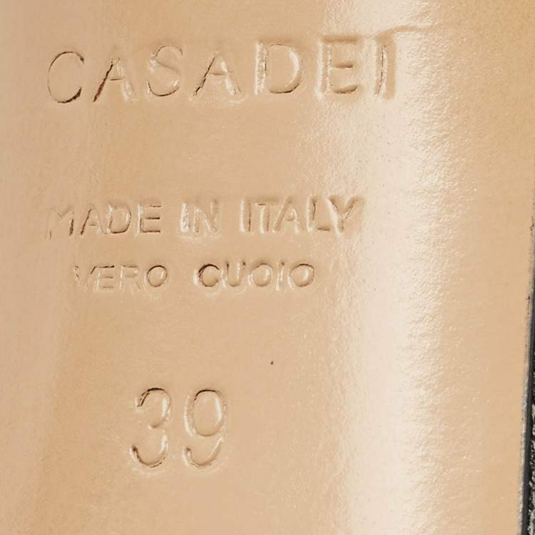 Pre Owned Casadei Cream/Black Leather Pointed Toe Mary Jane Pumps Size 39
