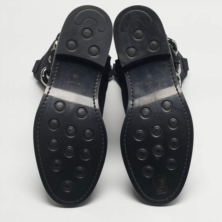 Pre Owned Casadei Black Suede Chain Detail Knee Length Boots Size 38.5