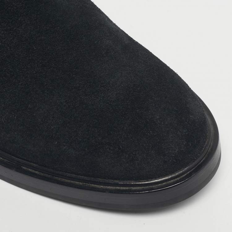 Pre Owned Casadei Black Suede Chain Detail Knee Length Boots Size 38.5