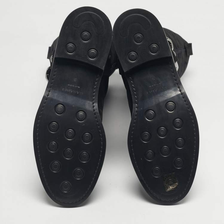 Pre Owned Casadei Black Suede Chain Detail Knee Length Boots Size 39