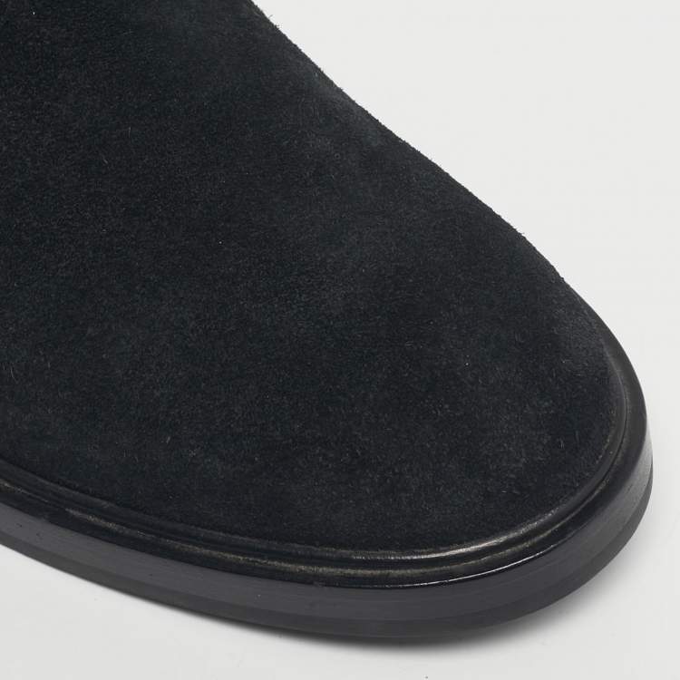 Pre Owned Casadei Black Suede Chain Detail Knee Length Boots Size 39