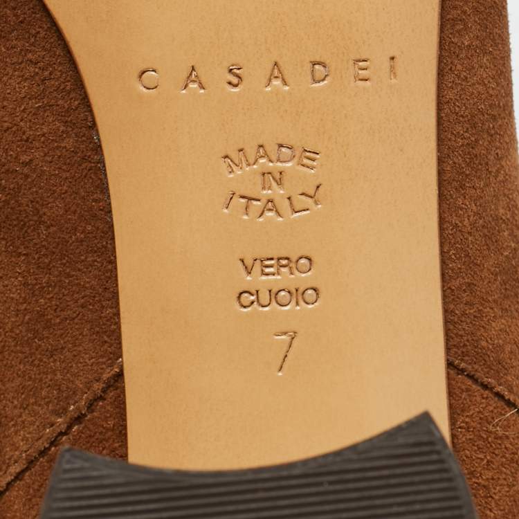 Pre Owned Casadei Brown Suede Chain Embellished Ankle Boots Size 37