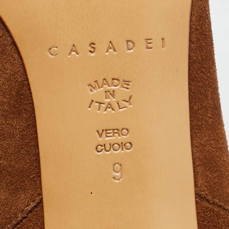 Pre Owned Casadei Brown Suede Chain Embellished Ankle Boots Size 39