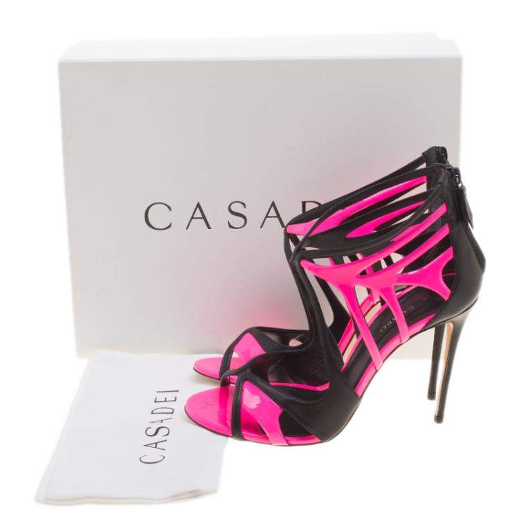 Pre Owned Casadei Fuchsia Pink and Black Leather Cutout Sandals Size 39