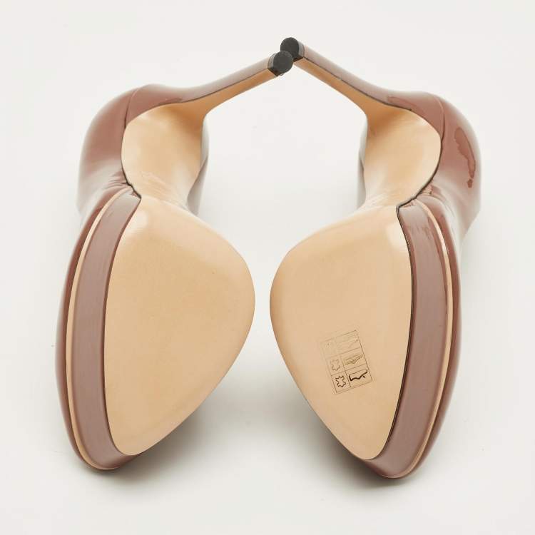 Pre Owned Casadei Size 38 Brown Patent Leather Platform Pumps