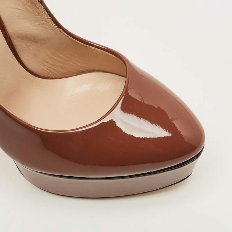 Pre Owned Casadei Size 38 Brown Patent Leather Platform Pumps
